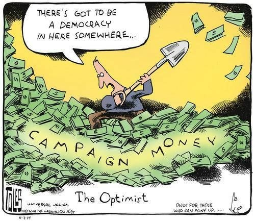 Organization and Money: The American political system is run by money. They call them PACs or Political Action Committees.