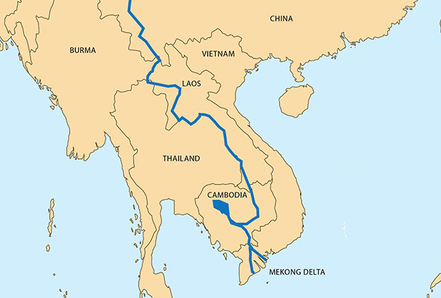 Cambodia: Nations in the Indo China peninsula are dependent on the Mekong River system for drinking water and for creating rice-patties.